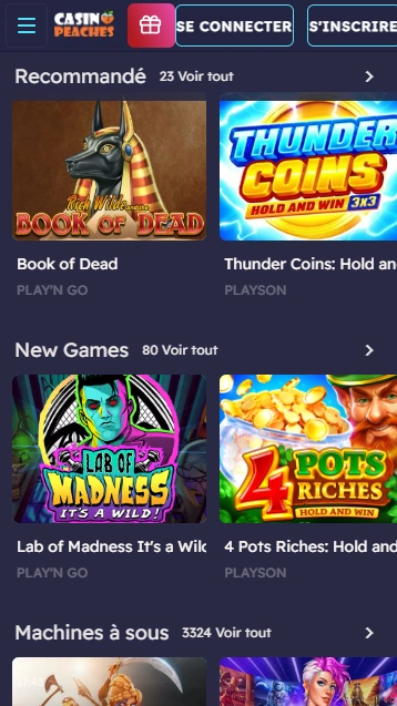 Jeux au Casino Peaches Jouer Maintenant les Top Machines à Sous en Peach Casino FR Portail