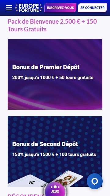 Pack de Bienvenue en EuropeFortune Casino Obtenez un Bonus de Dépôt Important sur Votre Compte au Casino Fortune-Europe France
