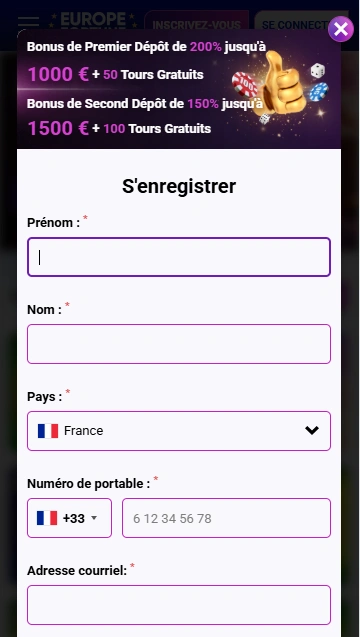 Inscription au EuropeFortune Casino S’inscrire à Online Casino EuropeFortune pour les Joueurs Francophones
