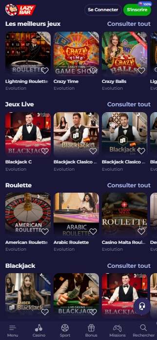 Live Jeux en Lazy-Bar Casino Jouer Maintenant Croupiers en Direct Jeux au Lazy Bar Casino France