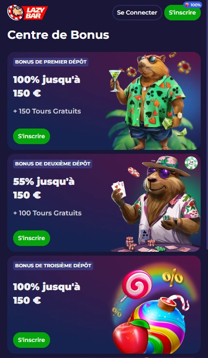Bonus de Premier Dépôt en Lazy-Bar Casino Essayer de Jouer Casino Bar-Lazy Fiable avec Meilleur Bonus sans Dépôt