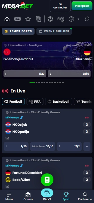 Essayer de Parier sur des événements sportifs sur Casino Bet Mega