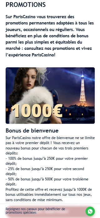 VIP Paris Casino Presente Superbe Bonus sans Dépôt
