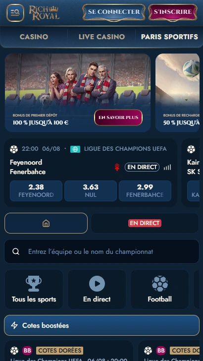 Online Rich-Royal Presente Parier sur des Événements Sportifs pour le Plaisir