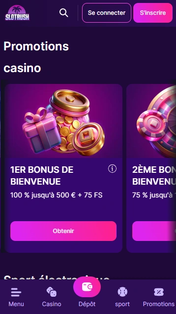 Top Offres sur SlotRush Casino 2026 Après Inscription