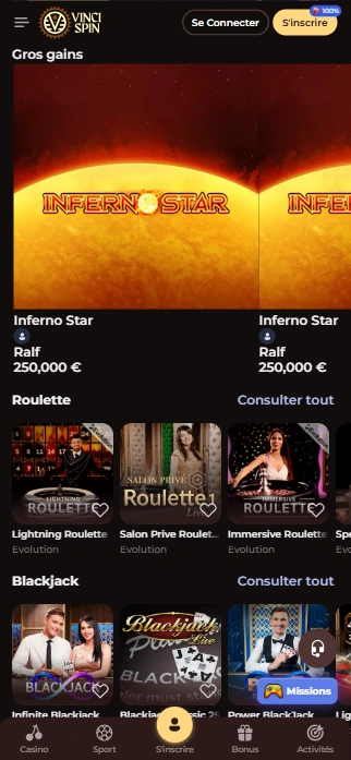 Jouer Maintenant au Casino en Ligne Spin Vinci avec Top Jeux en Direct