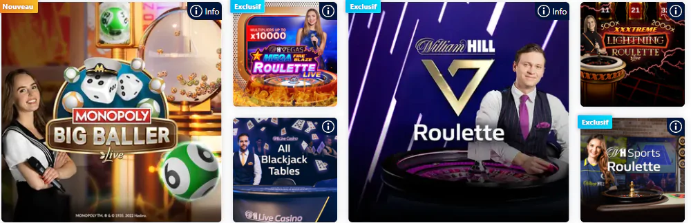 Live Casino William aperçu des jeux disponibles
