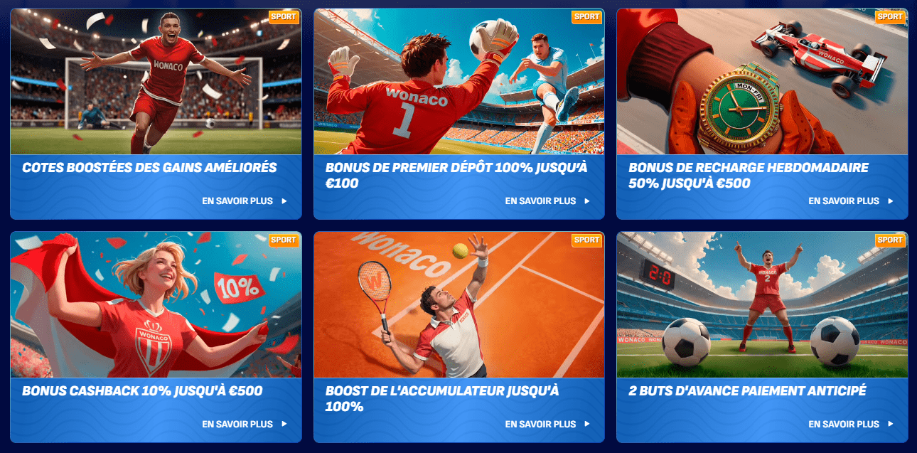 Superbe Casino Wonaco avec Sport Bonuses sur Web